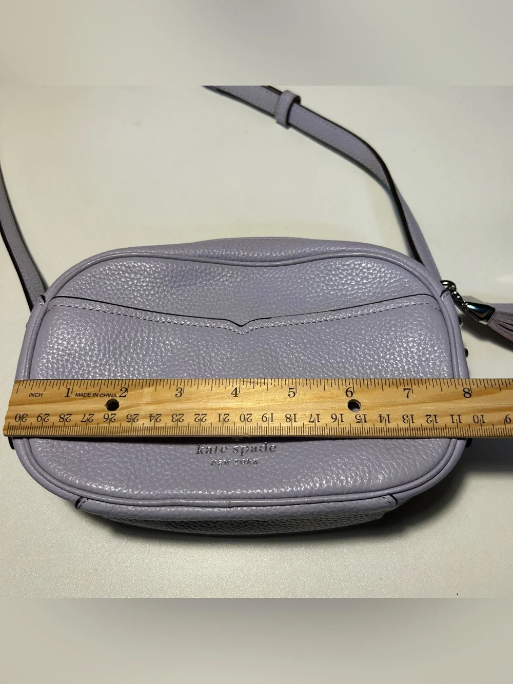 Kate Spade Kourtney Lavender Pebbled Crossbody Tassel Bag Silver Zip Top